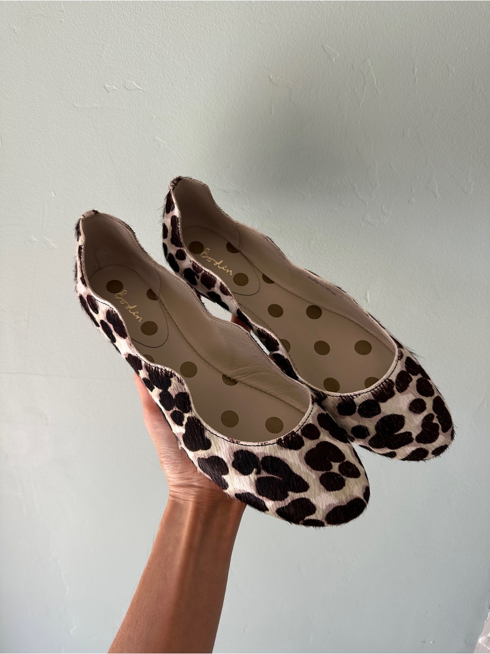 Boden Leopard-Print Calf Skin Ballet Flats Scallop Edge